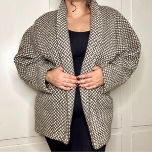 Vintage 80s Braefair Wool Tweed Herringbone Shawl Collar Blazer Jacket